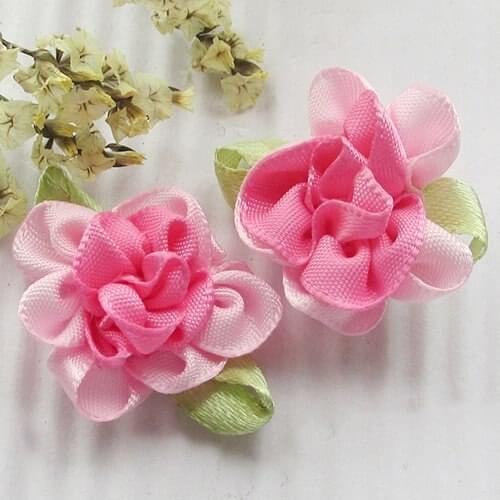 40pcs pink color 2tone Satin Ribbon Flowers Bows Appliques DIY Craft Wedding Decoration A0522