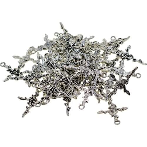 50 Pieces Tibetan Silver Vintage Floral Cross Charm Pendant Beads for
