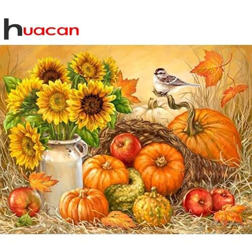 Huacan 5d Diamond Painting Full Square/Round Sunflower Pumpkin Mosaic Diamond Embroidery Bird Landscape DIY Needlework Gift