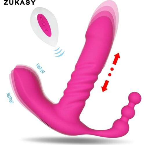 3 in 1 Wireless Remote Thrusting Dildo Wearable Clitoris Stimulator G Spot Vibrator for Women Vaginal Anal Sex Toys Adults 18