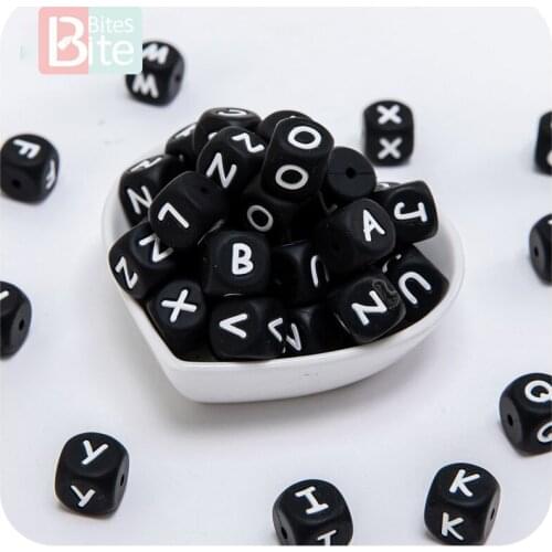 20pc 12MM Black Silicone Alphabet Letter Bead DIY Pacifier Chain Necklace Baby Teether Silicone Rodent Childrens Goods Toys Kid