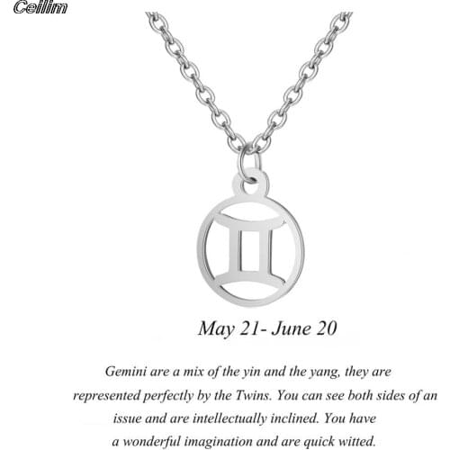 Ceilim Stainless Steel Star Zodiac Sign Neckless 12 Constellation Pendant Choker Necklace Women Chain Necklace Birthday Gift