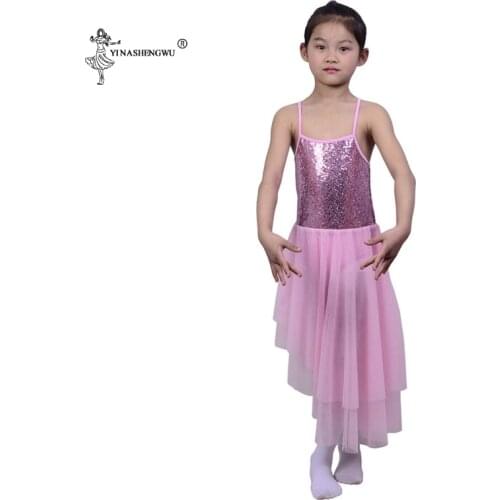 Kids Clothing Girls Fashion Sequins Sleeveless Long Beveled Ballet Dress Stage Host Dress Dance Performance Ballet Dance Dress