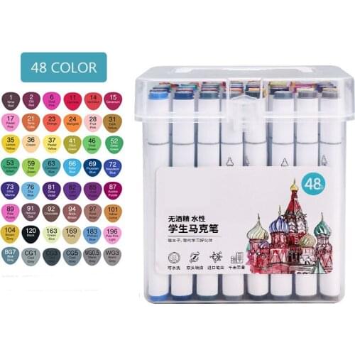 12/24/36/48 Color Markers Manga Drawing Markers Pen Based Sketch Felt-Tip Oily Twin Brush Pen Art Supplies Full Set