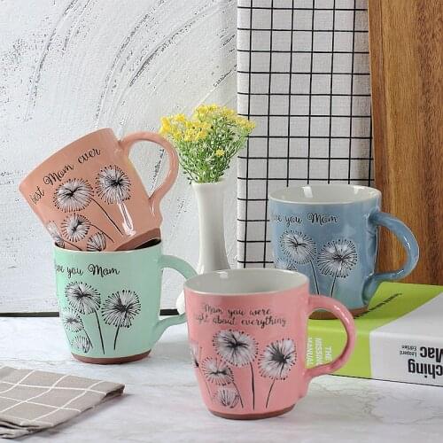 450Ml Creative Nordic Dandelion Mug Ceramic Cup Trend Household Breakfast Milk Cup Coffee Large Capacity Heat Resistant