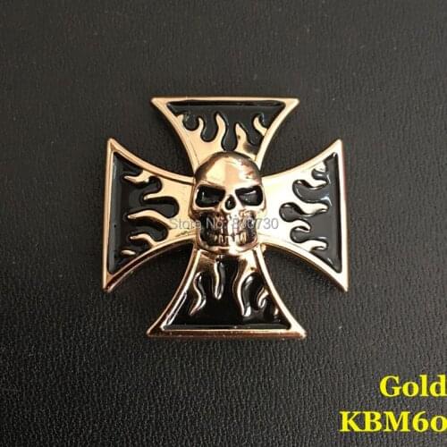 KBM60) 10pc 1-3/16'' (29.5mm) Skull Cross Concho Western Equestrian Tack Concho Screwback Concho Leathercraft Gold