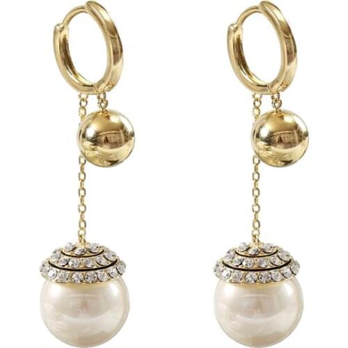 LANFLORA fashion Romantic pearl women Trendy long copper alloy earrings Classic bulk wholesale earrings