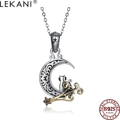 LEKANI 925 Sterling Silver Pendant Necklaces For Women Retro Moon Elements Necklace Anniversary Simple Gift Jewelry Hot Sale