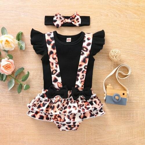 Summer Baby Girl Newborn Clothes Cute Childrens Floral Clothing Tops + Leopard Skirt 3pcs Kids Clothes Set 12 18 24 Month