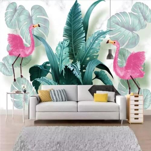 Milofi custom 3D wallpaper mural hand-painted tropical plants flamingo living room bedroom background wall decoration painting w