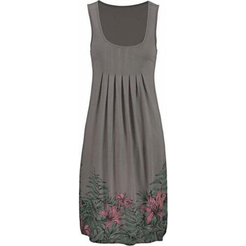 Fashionable Women Trendy Dress Sleeveless Skin-friendly Comfortable O Neck Floral Print Knee-length Summer Dress for Daily Wear