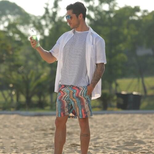Fresh rainbow stripes men leisure beach shorts board shorts briefs men sports surf swim trunk shorts swimwear men swimsuit sunga