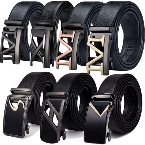 Barry.Wang 110cm-160cm Fashion Designer Automatic Buckle Genuine Leather Belts Business Male Alloy buckle Belts For Men Business