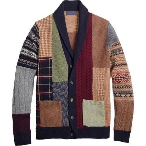 Men Sweater Jacket Coats Autumn Winter Long Sleeve Buttons Cardigan Ethnic Patchwork Coat Vintage Sweater Knitted Outwear