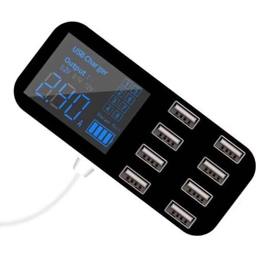2020 Newly A9S 40W 8 -port Fast Charging Adapter Desktop Wall Charger Smart LED Display Voltage And Current Charging Station