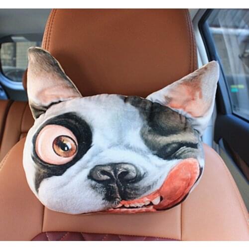 3D Funny Animal Car Neck Pillow Nausea Youth Car Interior Accessories Auto Pillow Headrest Cat Dog Husky Fox Akita Bear Panda