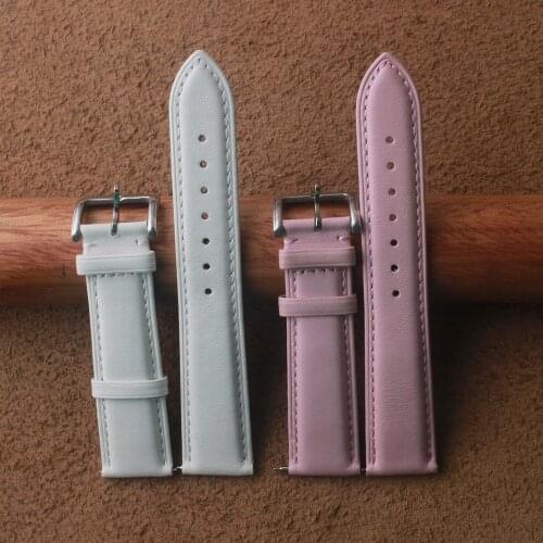 12 14 16 17 18 19 20mm Smooth Genuine Leather Watchband Pink White Waterproof Calfskin Strap Quicke release pins spring bar lady