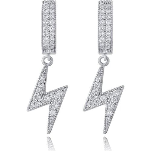 New Lightning Hinged Cubic Zirconia Earrings for Men Women Fashion Hip Hop Jewelry Gifts Hypoallergenic