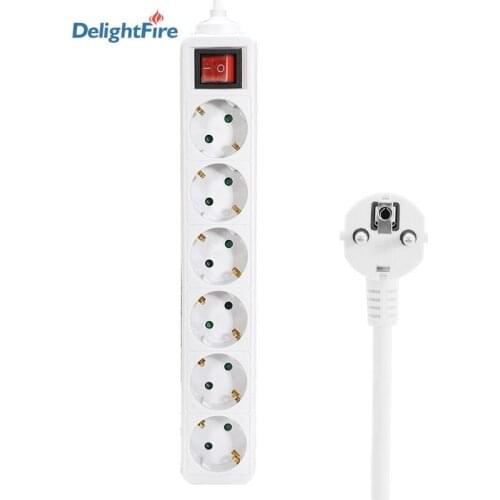 EU Plug Power Strip With 6 AC Outlet Socket 250V 16A Switched Power Strip Standard Grounding Charger Adapter Socket 1.5m