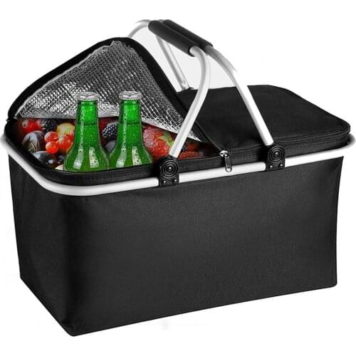 30L Folding Picnic Camping Basket Insulated Shopping Cooler Home Camping Storage Basket Home Storage Organization