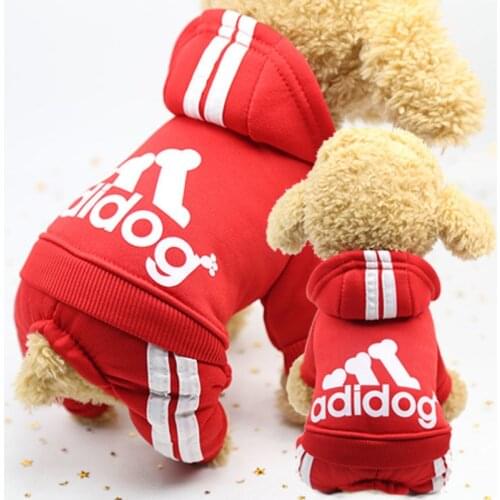 Adidog Pet Dog Clothes Hoodie, Small Medium-sized Dogs Warm Autumn and Winter Plus Velvet Four-legged Sweater, Puppies Clothing