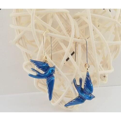 Three-dimensional Swallow Earrings For Women Fashion Enamel Glaze Blue Bird Drop Ears Cute Elegant Feamle Jewelry Accessories