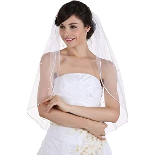 Distinctive Design 1T 1 Tier Scattered Rhinestone Rattail Edge Bridal Wedding Veil Elbow Length