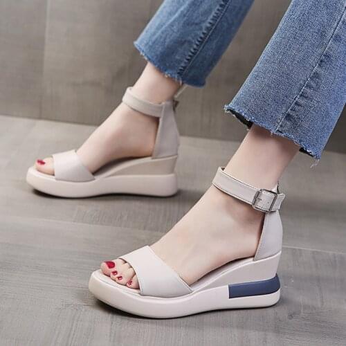 Comfort Shoes for Women High Heel Sandals Suit Female Beige 2021 Summer Buckle Strap Muffins shoe Espadrilles Platform Clogs Wed