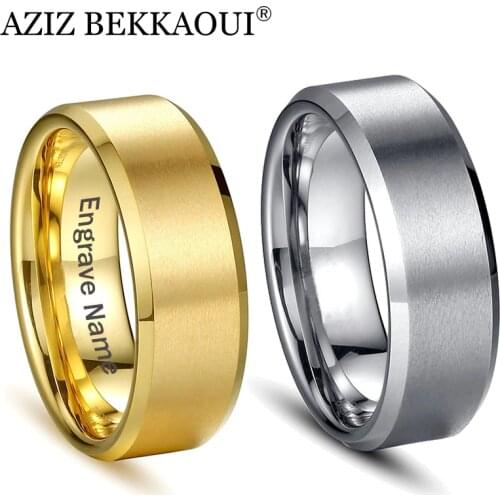 AZIZ BEKKAOUI DIY Gold Color Stainless Steel Rings Engrave Name Couple Rings Lover Wedding Engagement Jewelry Dropshipping