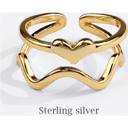 Sole Memory Heart Cute Romantic Double Decker 925 Sterling Silver Female Resizable Opening Rings SRI829