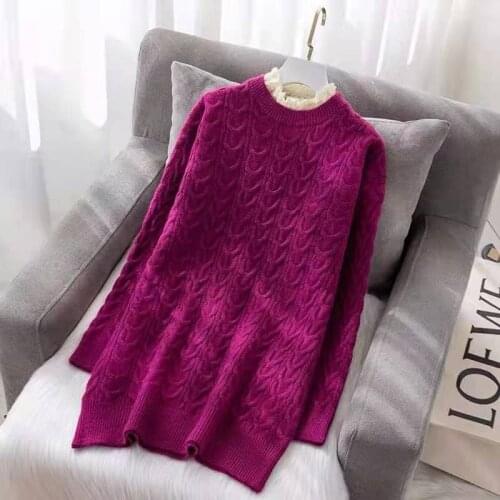 Woman Sweaters Pullover Womens Sweater Winter Loose Internet Hot Red Lace Collar Knitted Women Femme Chandails