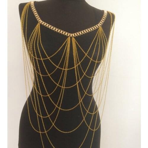 Fashion Jewelry present Beach sexy mesh exaggerated Alloy Body Chains Tassel Long bijuteria cintura statement Necklace