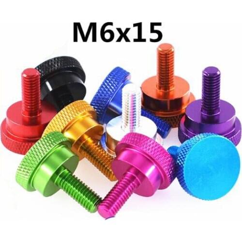 2pcs M6 thumb aluminium screws flat head high step pineapple knurled bolt male screw anode oxidation multi-color 15mm length