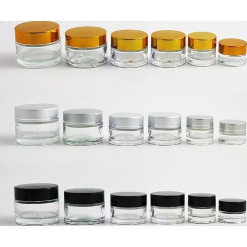 360 x 5g 10g 15g 20g 30g 50g Glass Cream Container Glass Cream Jar with Gold Silver Black Cap Transparent Glass Cosmetic Case
