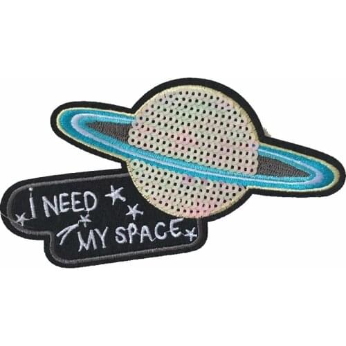 5 Pieces/lot 2018 New I NEED MY SPACE Sequins Patches Iron on Embroidered Patch for Jacket Backpack DIY Sewing Appliques Badge