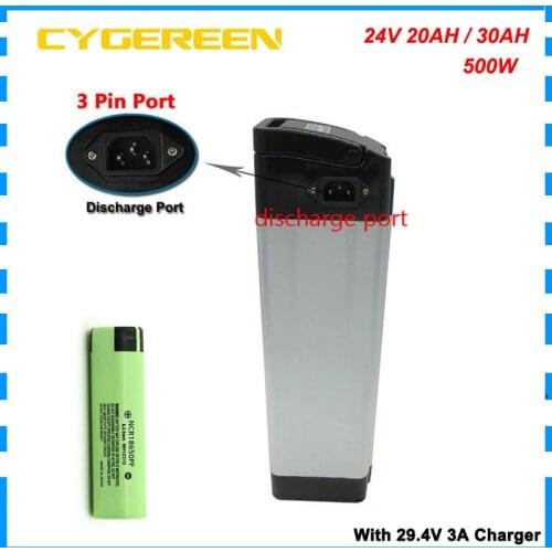 500W 24V Silver Fish Bateria Akku 24V 20AH 30AH Ebike Bicycle Lithium battery Pack NCR18650PF cell with BMS 3A Charger