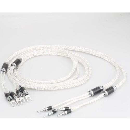 8ag Pure Silver plated OCC Hifi Speaker Cable Banana to spade plug Hi-end Speaker Wire for Loudspeaker Amplifier and CD