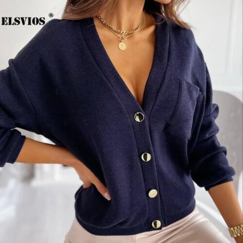 Spring Fashion Women Solid Color V Neck Buttons Cardigan Bottoming Blouses Casual Loose Long Sleeves Simple Elegant Office Tops