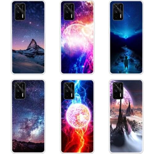 Case For Realme GT 5G Phone Cover Fitness Silicone Back Bumper And Softness TPU With Star Sky Pattern