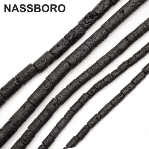 Cylinder Black Lava beads Natural Stone Volcanic rock Loose Spacer beads handmade bracelet Jewelry making Diy Wholesale