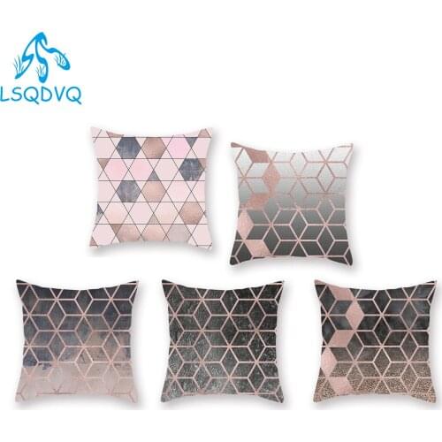 Diy Custom 100% Polyester Decorative Throw Pillows Case Rose Gold Geometric Square Cushion Cover Cojines Decorativos Para Sofa