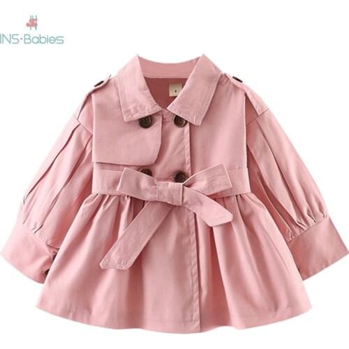 Children Spring windbreaker for Girls Trench Coat PINK Baby Girl Clothes Trench Coats long sleeve Coat For Toddler Girls