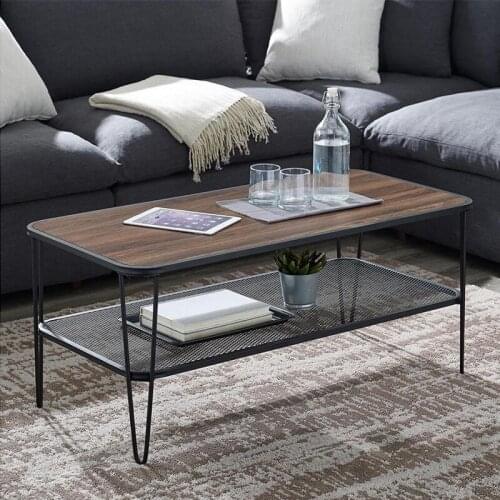 Retro Industrial Style 2 Layer Side Tables Small Apartment Living Room Rectangular Table Minimalist Metal Coffee Table