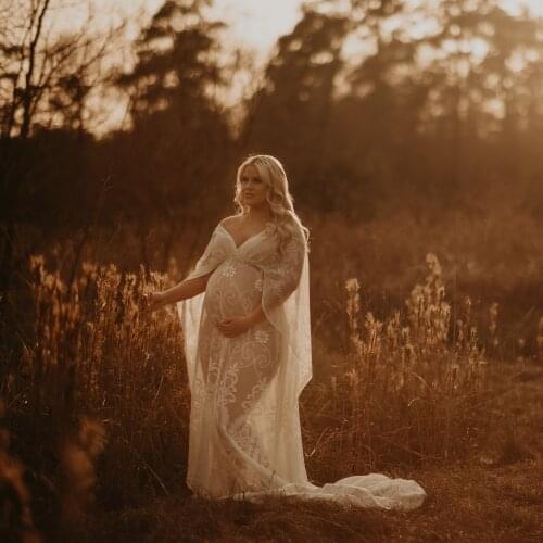 Boho Cotton Photo Shoot Pregnant Robe Deep V Maternity Dresses Floral Evening Party Costume for Women Photography Accessories