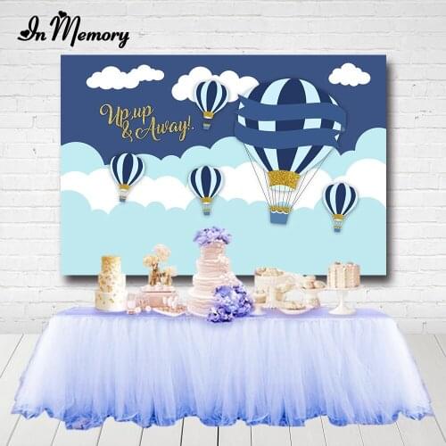 InMemory Hot Air Balloon Blue Boys Baby Shower Newborn Backdrop Sky Blue Kids 1st Birthday Party Photography Background Custom
