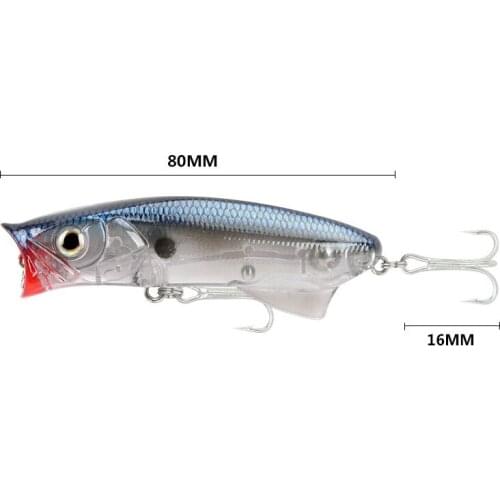 6 Colors 7.9cm/11g Artificial Floating Popper Plastic Hard Bait Diving Depth Shallow Swimbait With Treble Hook 3D Simulation Eye