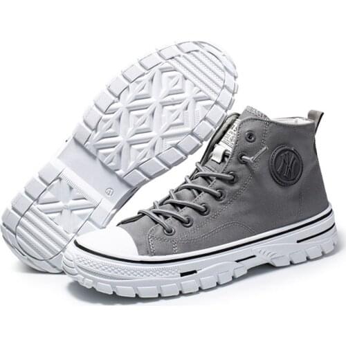 Men High Top Canvas Shoes Summer Breathable Lace-up Sneakers with Platform Beige Black Gray Nonslip Designer Vulcanized Footwear