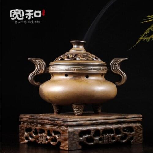 Ceramic antique household incense in the censer, Dehua kiln-glazed three-legged ears fragrant sandalwood oil burner furnace