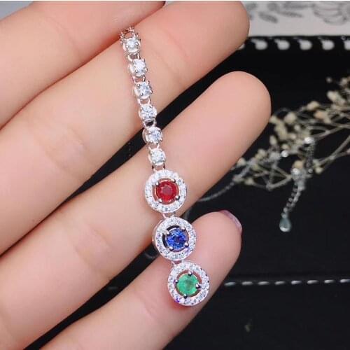 KJJEAXCMY boutique jewelry 925 sterling silver inlaid Natural Sapphire Ruby Emerald ladies necklace support detection