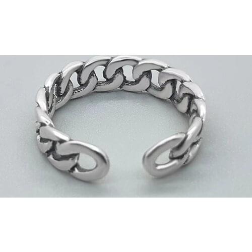 Silver Color Plating Chain Shape Adjustable Rings for Women Men Vintage Gothic Chunky Hip Hop Ring Antique Jewelry Accessory